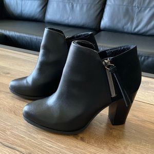 Black faux leather & suede zip up booties